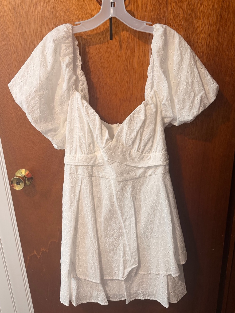 David’s Bridal White Puff-Sleeve Mini Dress